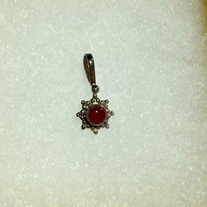 Dainty vintage pendant red stone 925 stamped
